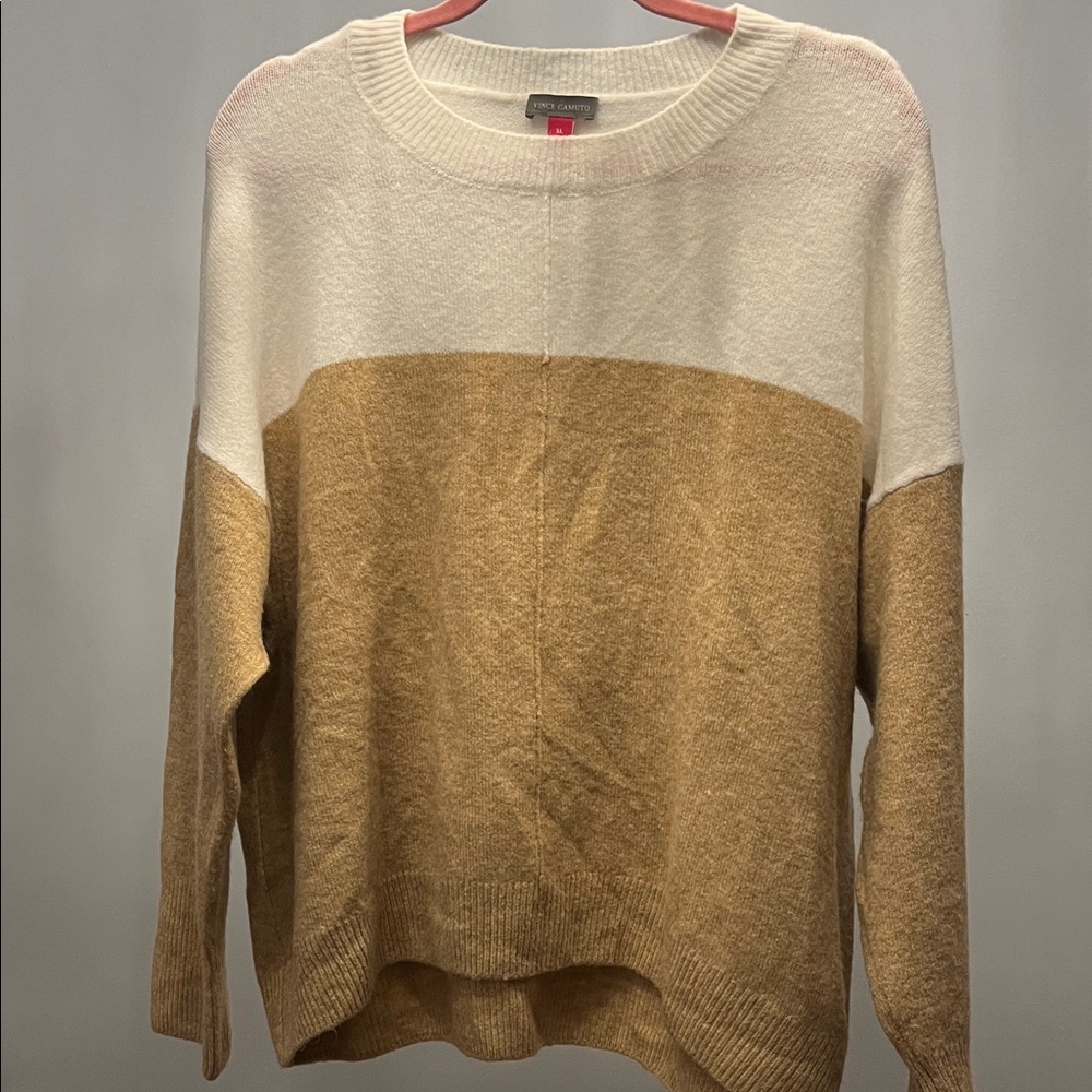 Vince Camuto Cream and Tan Crew Neck Sweater